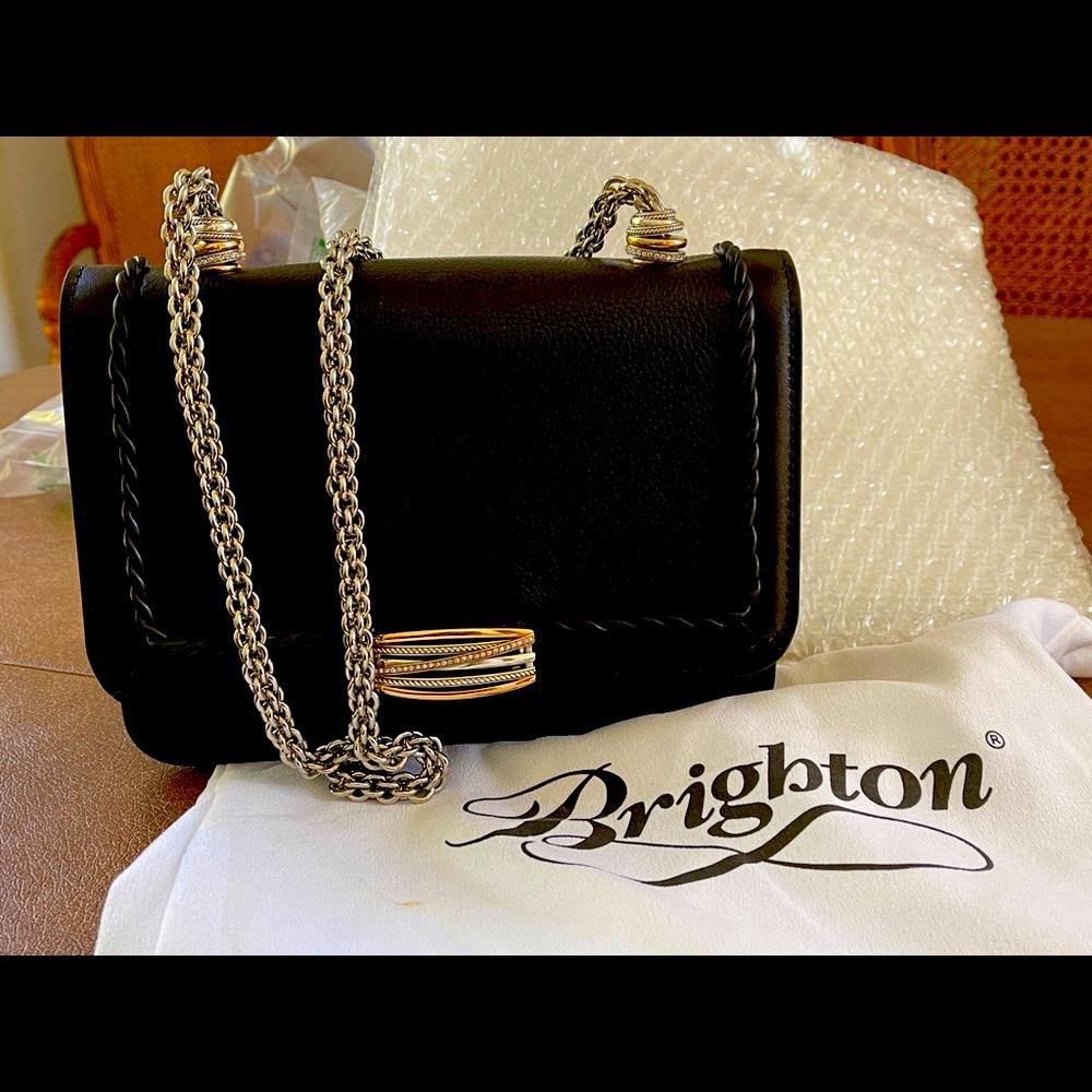 Black leather w/piping w/mixed metal & stones.